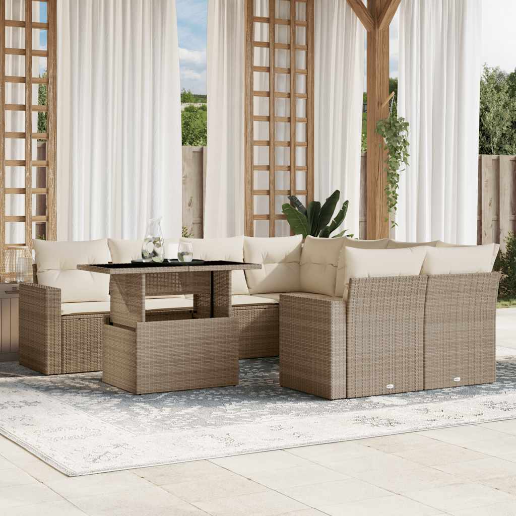 9-delige Loungeset met kussens poly rattan beige is nu te koop bij PeponiXL, paradijselijk wonen!