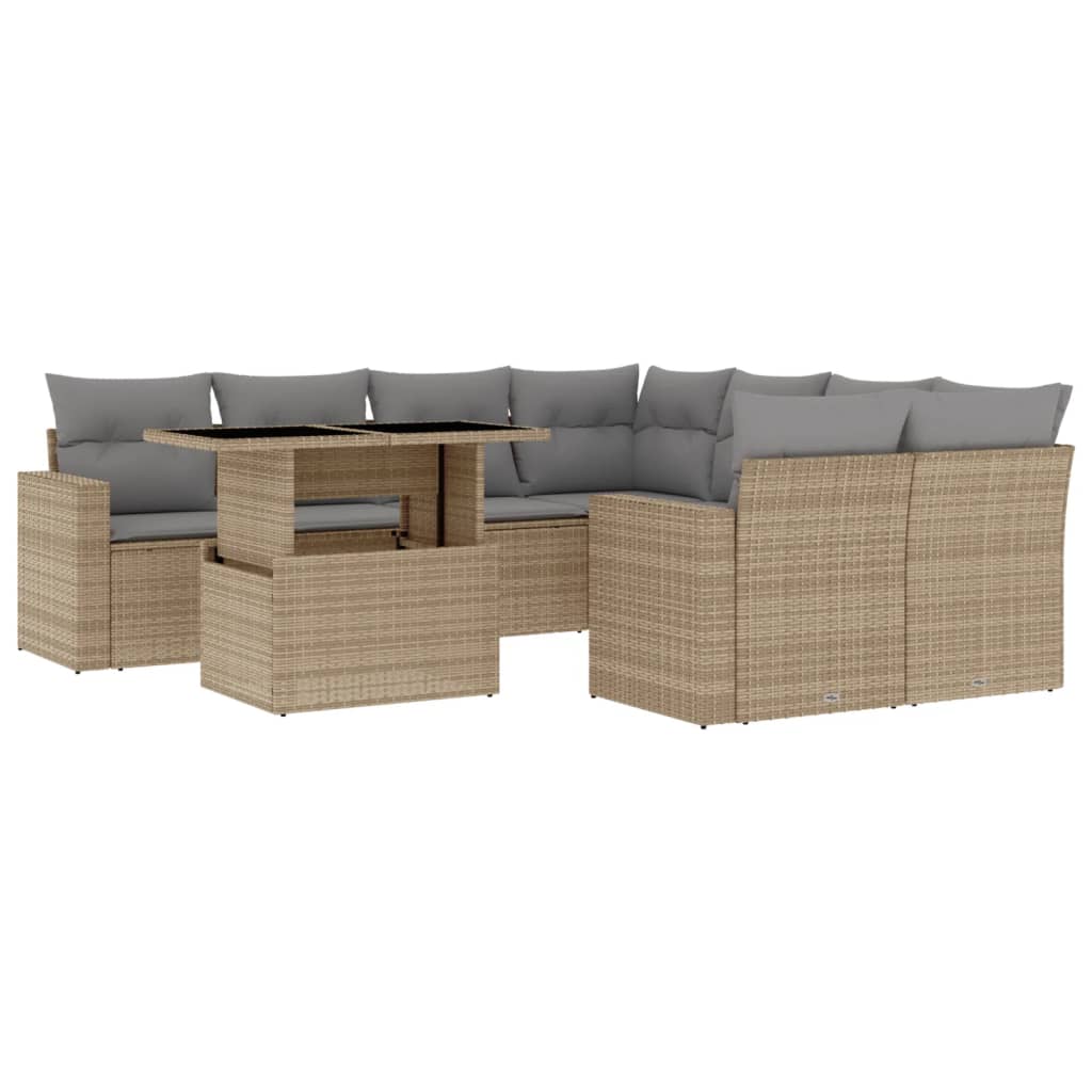 9-delige Loungeset met kussens poly rattan beige is nu te koop bij PeponiXL, paradijselijk wonen!