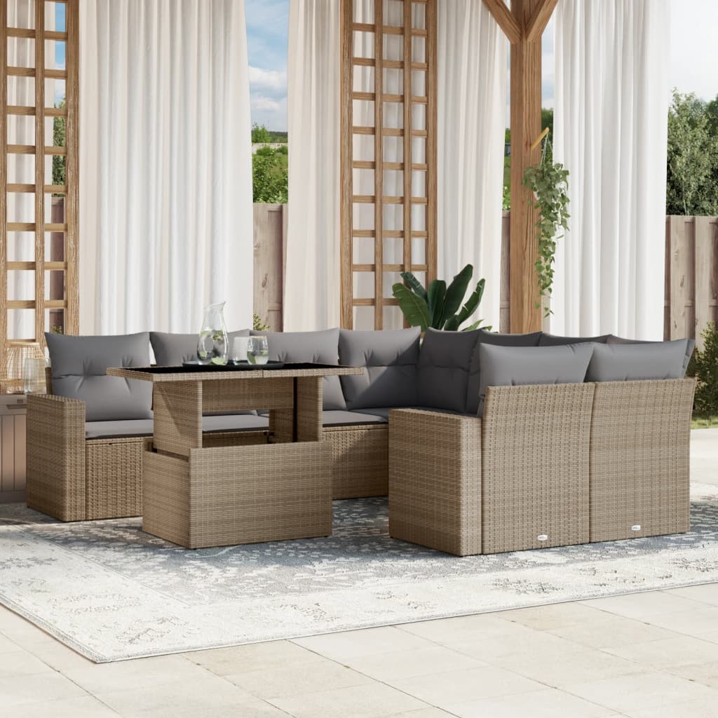 9-delige Loungeset met kussens poly rattan beige is nu te koop bij PeponiXL, paradijselijk wonen!