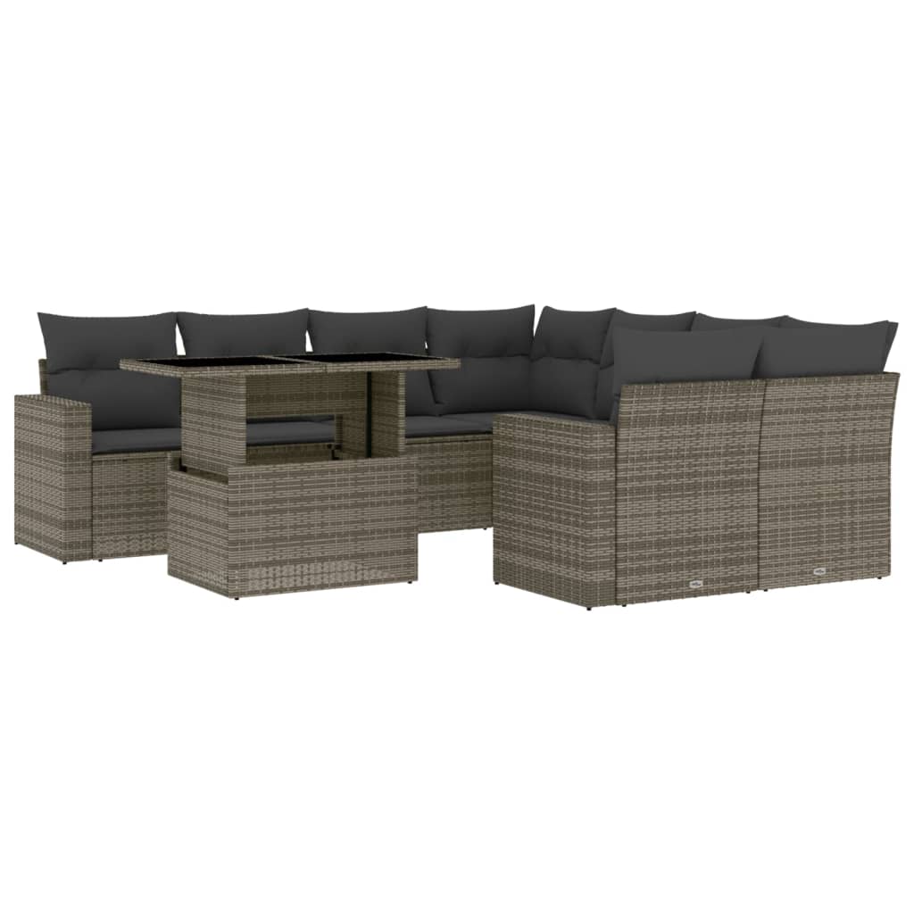 9-delige Loungeset met kussens poly rattan grijs is nu te koop bij PeponiXL, paradijselijk wonen!