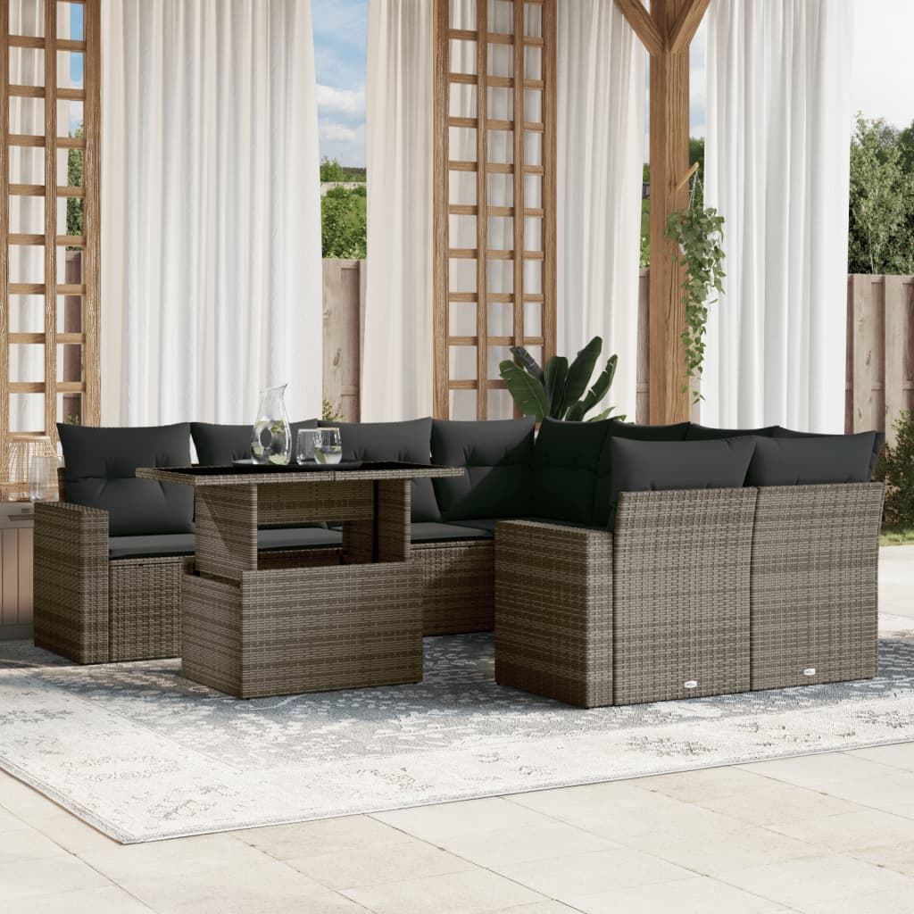 9-delige Loungeset met kussens poly rattan grijs is nu te koop bij PeponiXL, paradijselijk wonen!