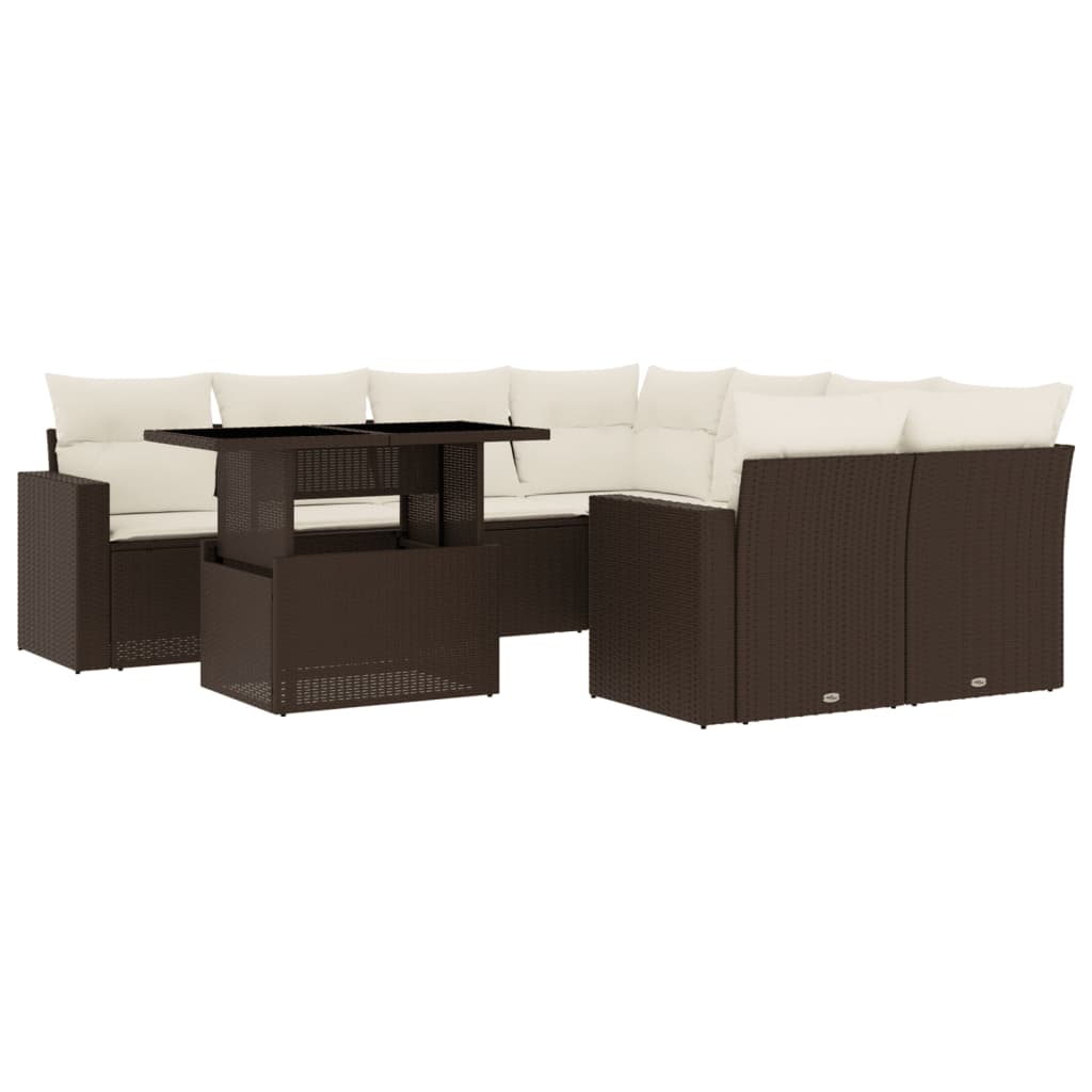 9-delige Loungeset met kussens poly rattan bruin is nu te koop bij PeponiXL, paradijselijk wonen!