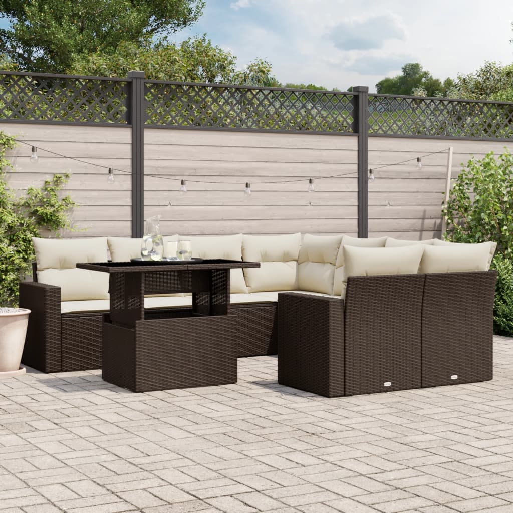 9-delige Loungeset met kussens poly rattan bruin is nu te koop bij PeponiXL, paradijselijk wonen!
