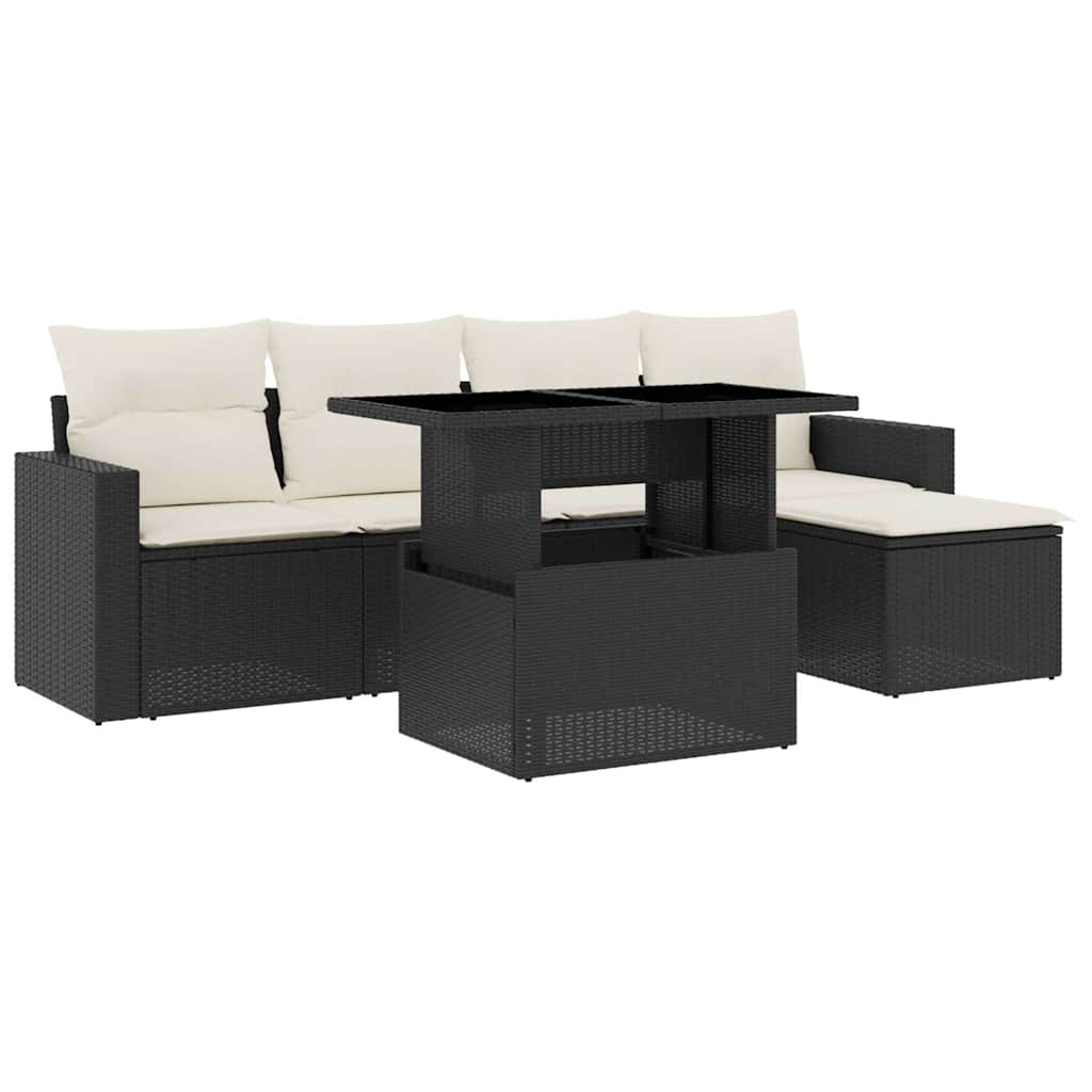 6-delige Loungeset met kussens poly rattan zwart is nu te koop bij PeponiXL, paradijselijk wonen!