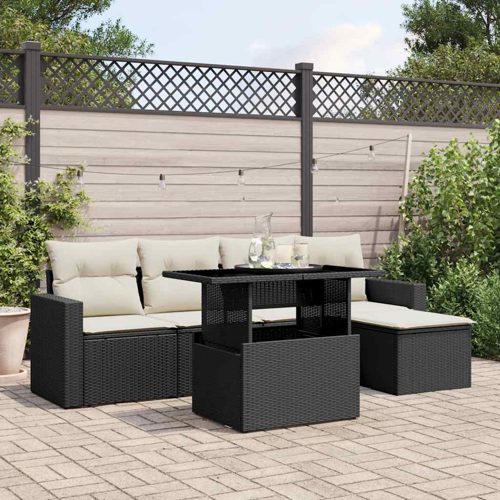 6-delige Loungeset met kussens poly rattan zwart is nu te koop bij PeponiXL, paradijselijk wonen!