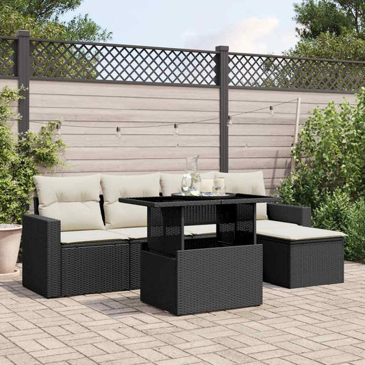 6-delige Loungeset met kussens poly rattan zwart is nu te koop bij PeponiXL, paradijselijk wonen!