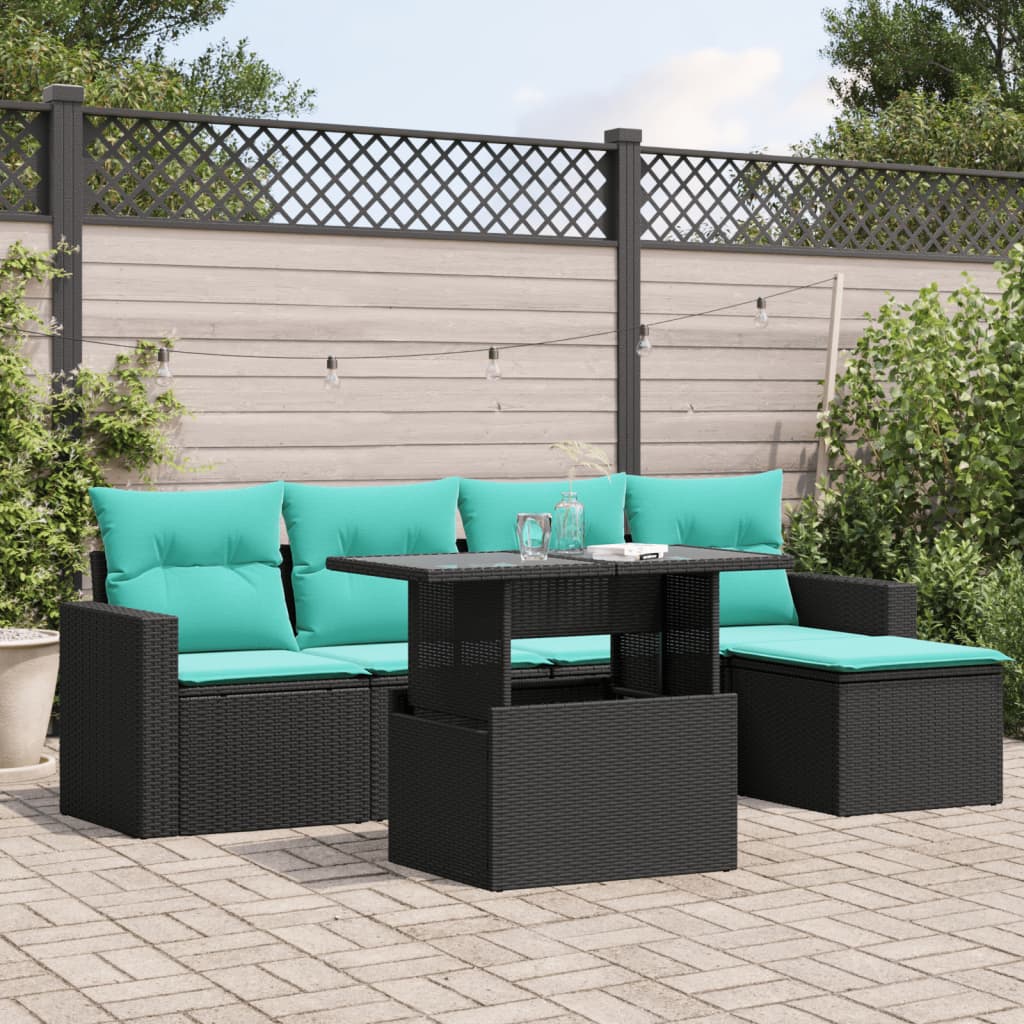 6-delige tuinbankset met kussens van zwart polyrotan is nu te koop bij PeponiXL, paradijselijk wonen!