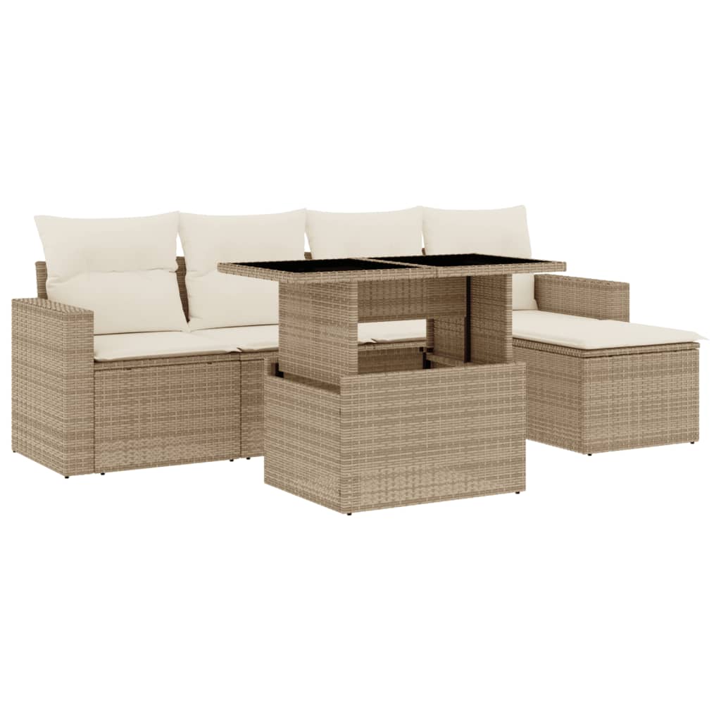 6-delige Loungeset met kussens poly rattan beige is nu te koop bij PeponiXL, paradijselijk wonen!