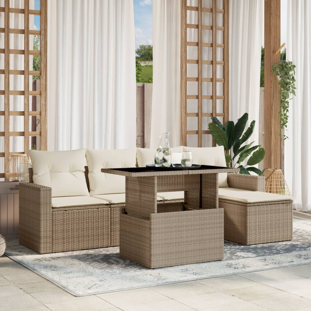 6-delige Loungeset met kussens poly rattan beige is nu te koop bij PeponiXL, paradijselijk wonen!
