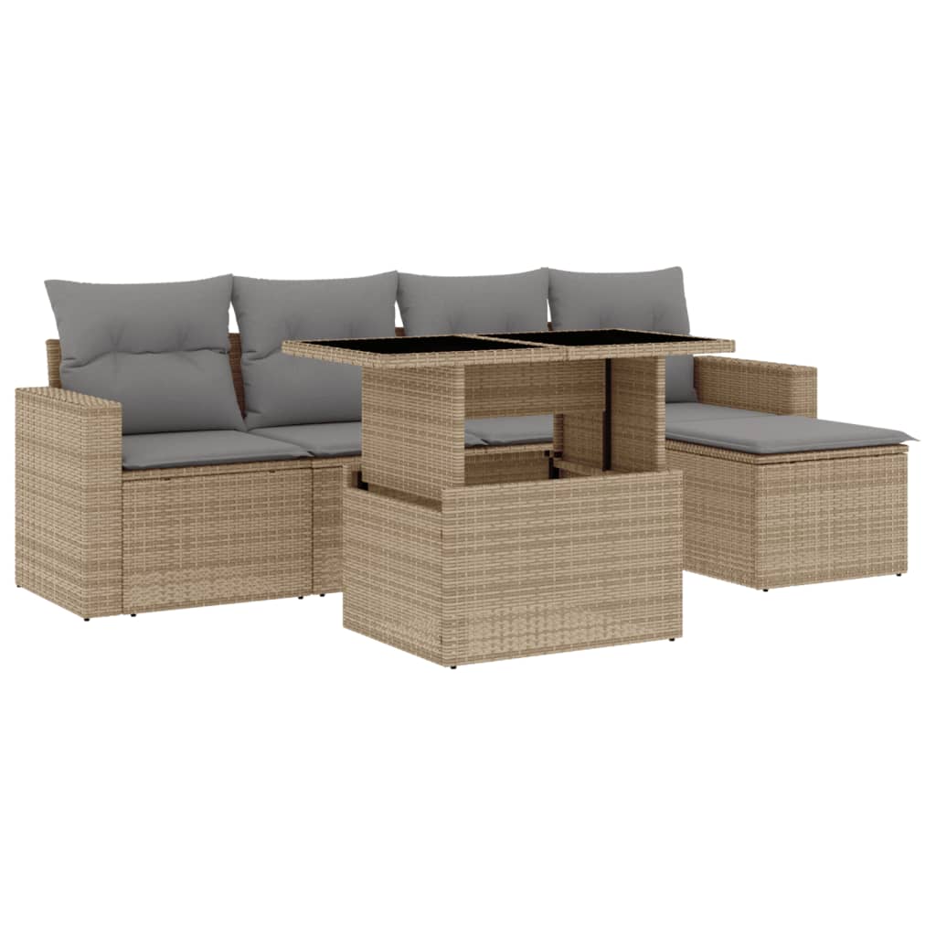6-delige Loungeset met kussens poly rattan beige is nu te koop bij PeponiXL, paradijselijk wonen!