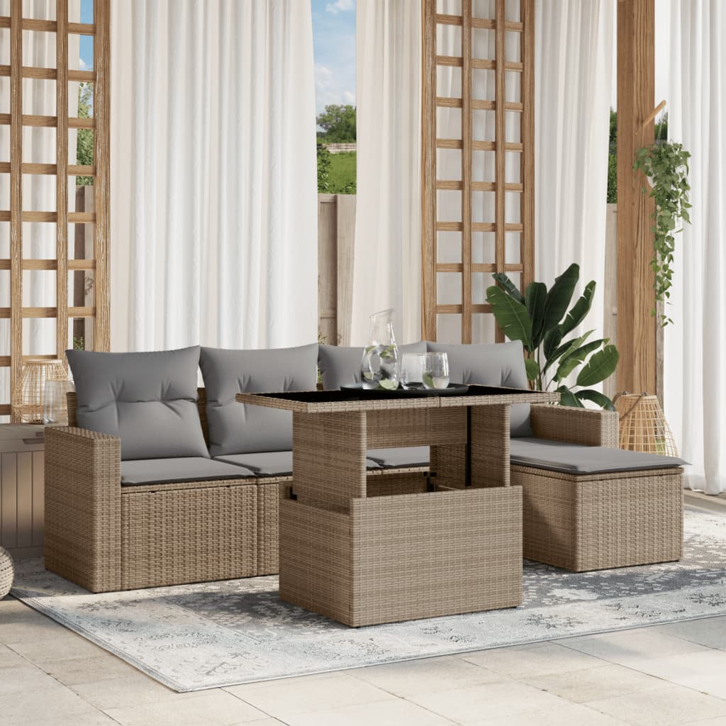 6-delige Loungeset met kussens poly rattan beige is nu te koop bij PeponiXL, paradijselijk wonen!