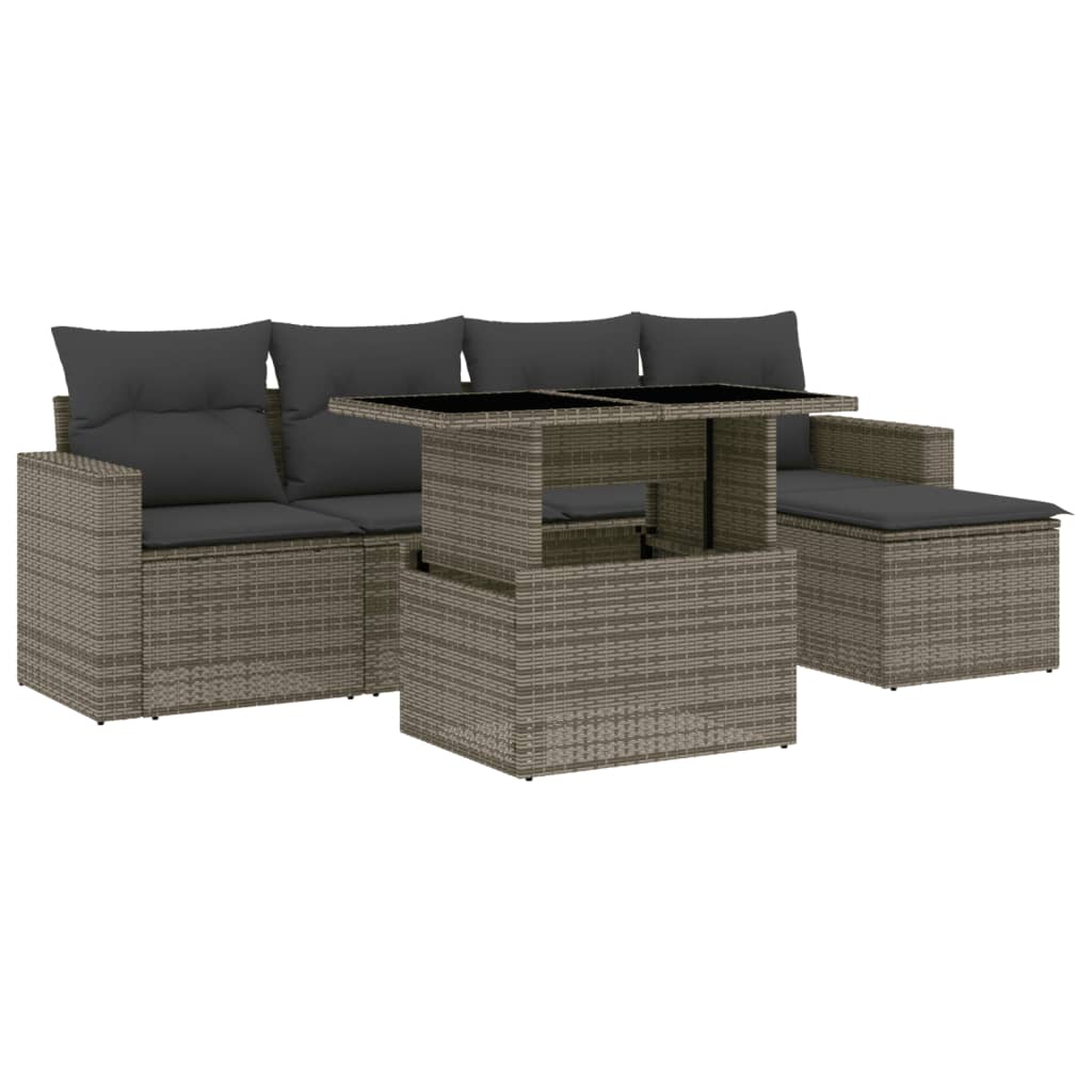 6-delige Loungeset met kussens poly rattan grijs is nu te koop bij PeponiXL, paradijselijk wonen!