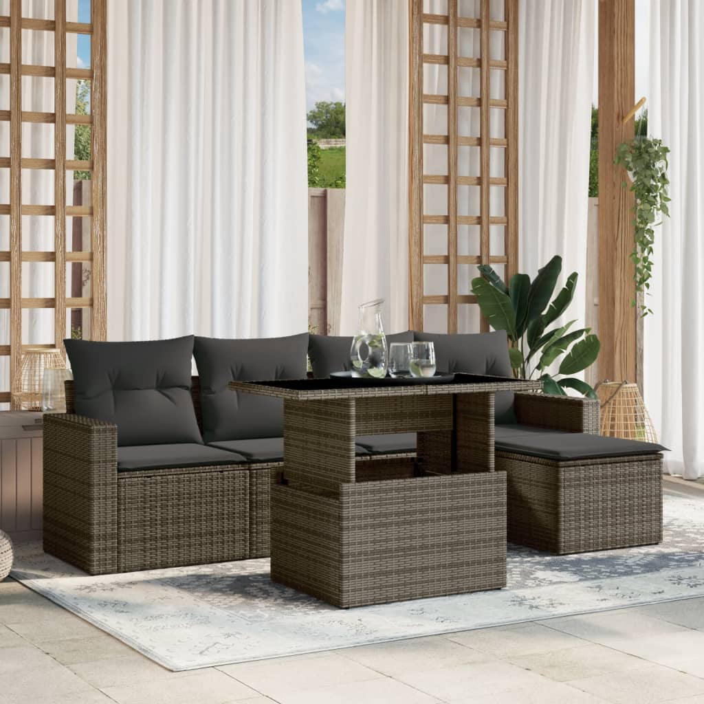 6-delige Loungeset met kussens poly rattan grijs is nu te koop bij PeponiXL, paradijselijk wonen!