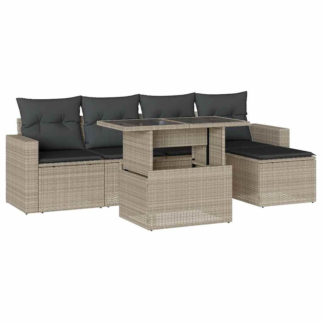 6-delige Loungeset met kussens poly rattan lichtgrijs is nu te koop bij PeponiXL, paradijselijk wonen!