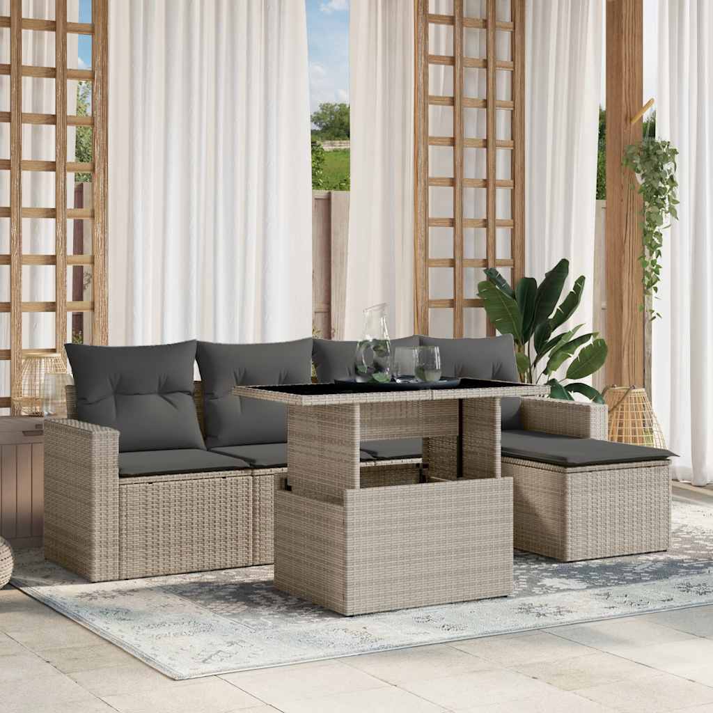6-delige Loungeset met kussens poly rattan lichtgrijs is nu te koop bij PeponiXL, paradijselijk wonen!