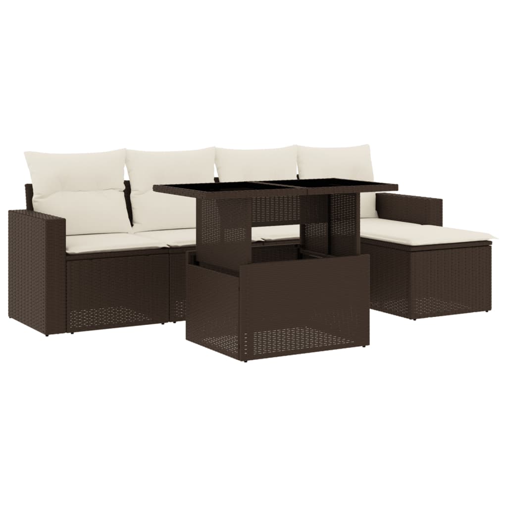 6-delige Loungeset met kussens poly rattan bruin is nu te koop bij PeponiXL, paradijselijk wonen!