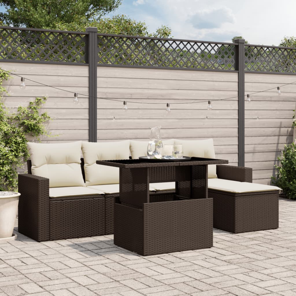 6-delige Loungeset met kussens poly rattan bruin is nu te koop bij PeponiXL, paradijselijk wonen!