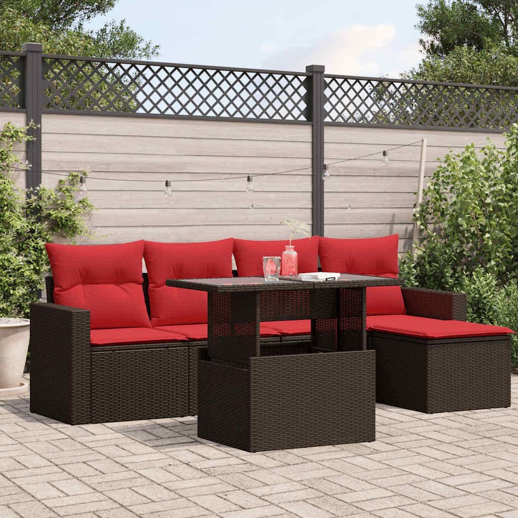 6-delige tuinbankset met kussens, bruin polyrotan is nu te koop bij PeponiXL, paradijselijk wonen!