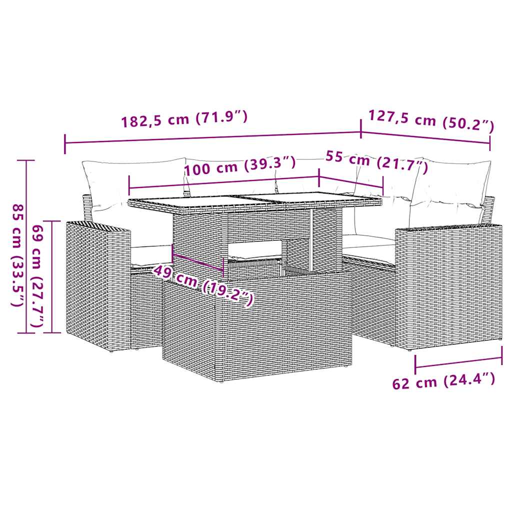 5-delige tuinbankset met kussens van zwart polyrotan is nu te koop bij PeponiXL, paradijselijk wonen!