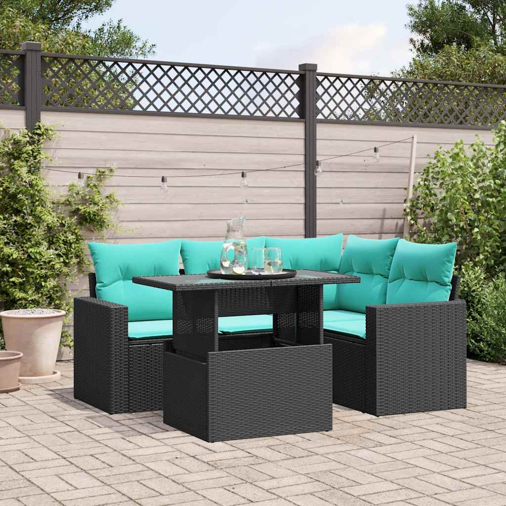 5-delige tuinbankset met kussens van zwart polyrotan is nu te koop bij PeponiXL, paradijselijk wonen!