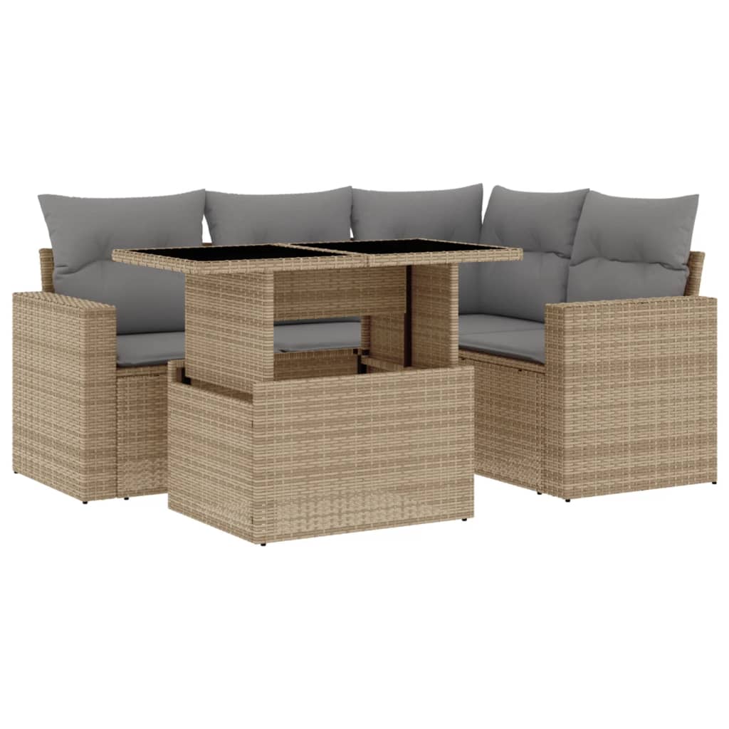 5-delige Loungeset met kussens poly rattan beige is nu te koop bij PeponiXL, paradijselijk wonen!