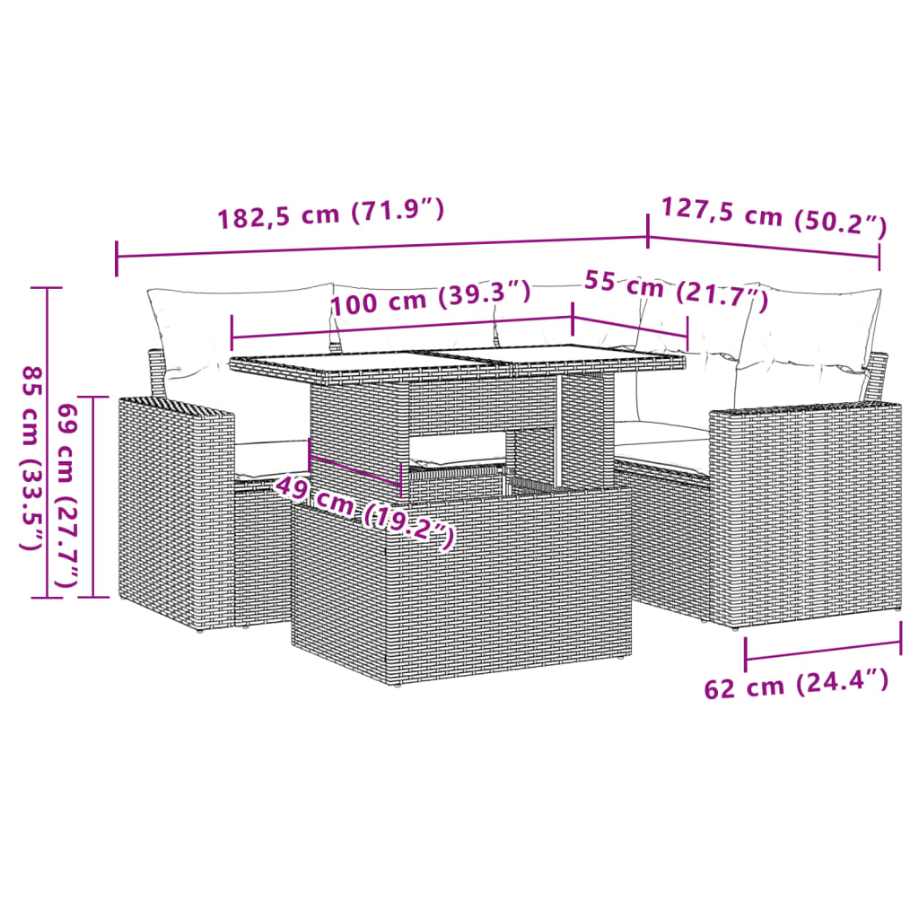 5-delige Loungeset met kussens poly rattan beige is nu te koop bij PeponiXL, paradijselijk wonen!