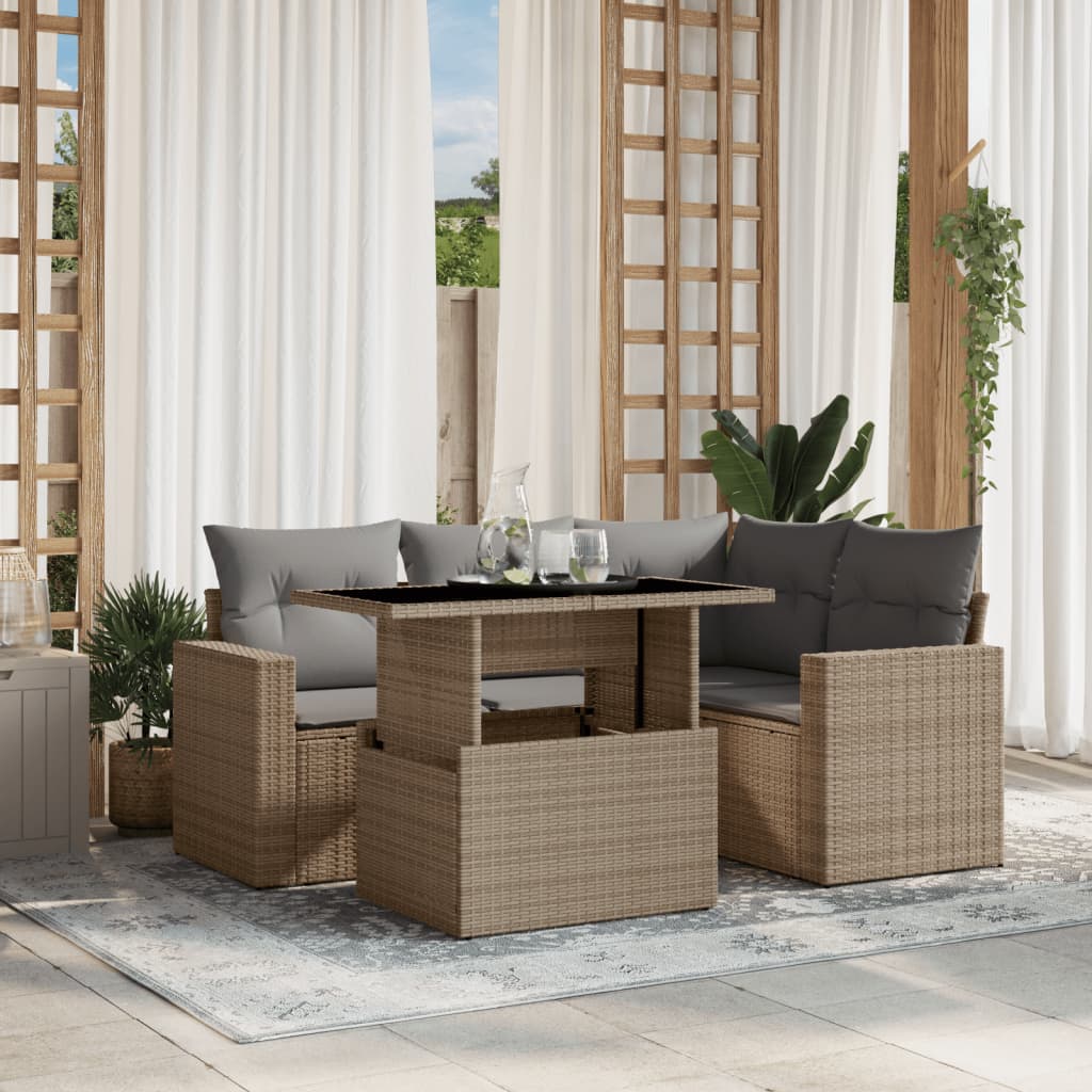 5-delige Loungeset met kussens poly rattan beige is nu te koop bij PeponiXL, paradijselijk wonen!