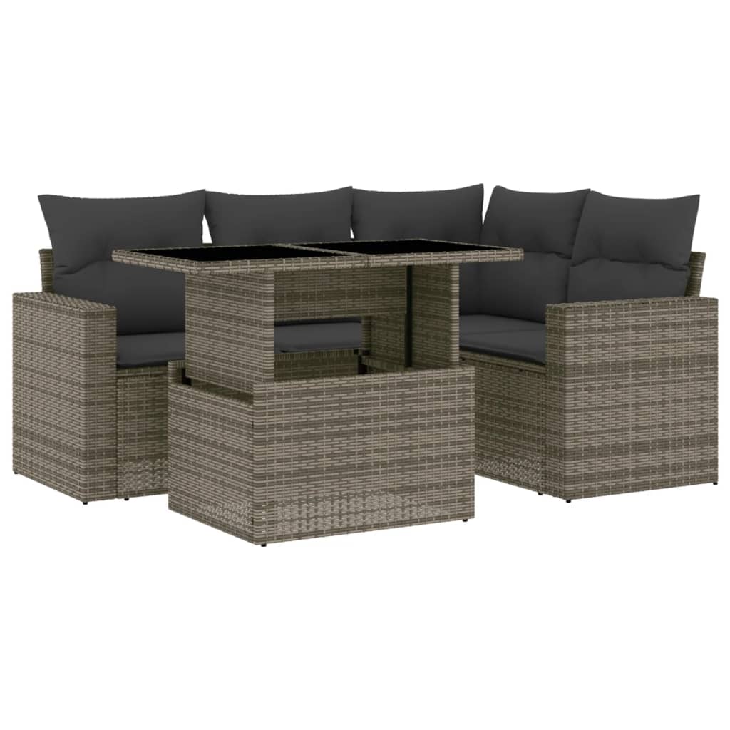 5-delige Loungeset met kussens poly rattan grijs is nu te koop bij PeponiXL, paradijselijk wonen!