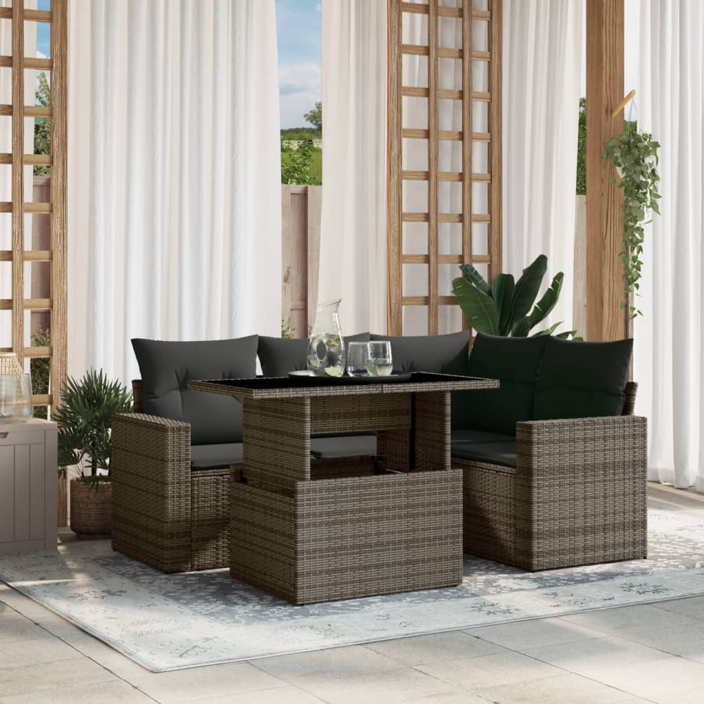 5-delige Loungeset met kussens poly rattan grijs is nu te koop bij PeponiXL, paradijselijk wonen!