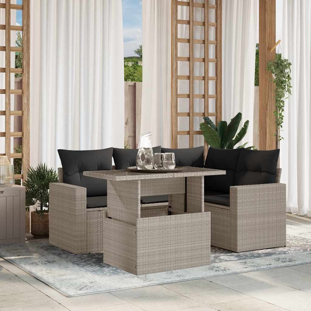 5-delige Loungeset met kussens poly rattan lichtgrijs is nu te koop bij PeponiXL, paradijselijk wonen!
