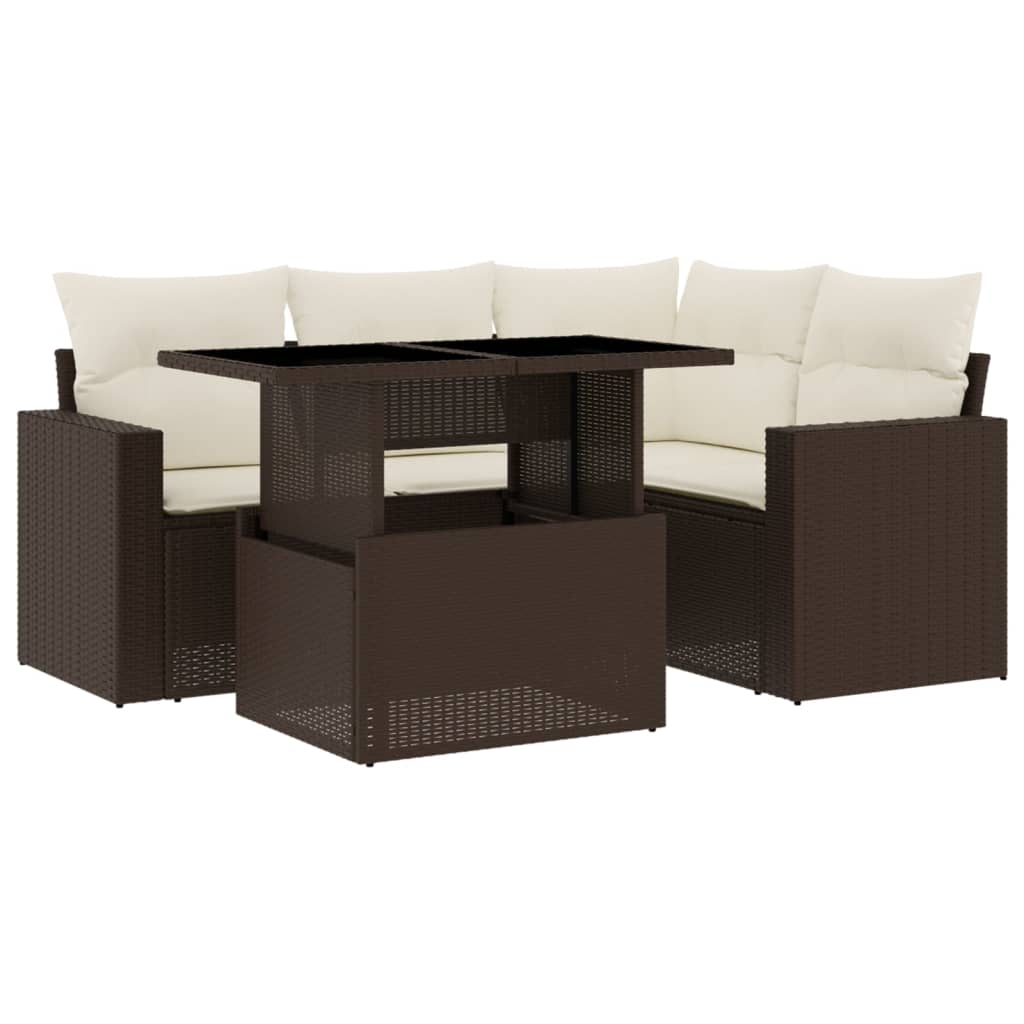 5-delige Loungeset met kussens poly rattan bruin is nu te koop bij PeponiXL, paradijselijk wonen!