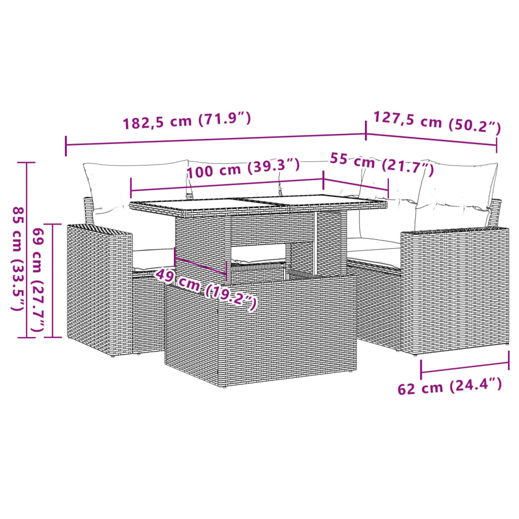 5-delige Loungeset met kussens poly rattan bruin is nu te koop bij PeponiXL, paradijselijk wonen!