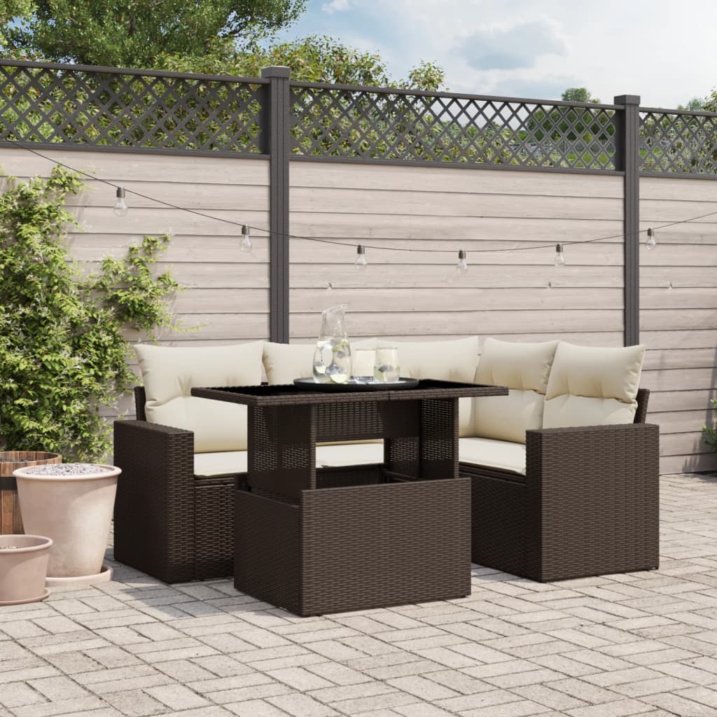 5-delige Loungeset met kussens poly rattan bruin is nu te koop bij PeponiXL, paradijselijk wonen!
