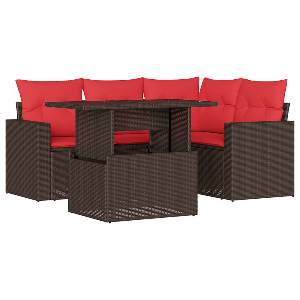 5-delige tuinbankset met kussens, bruin polyrotan is nu te koop bij PeponiXL, paradijselijk wonen!