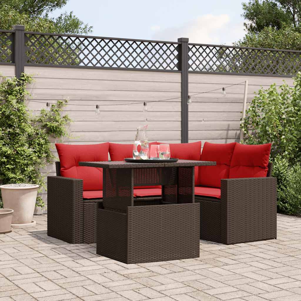 5-delige tuinbankset met kussens, bruin polyrotan is nu te koop bij PeponiXL, paradijselijk wonen!