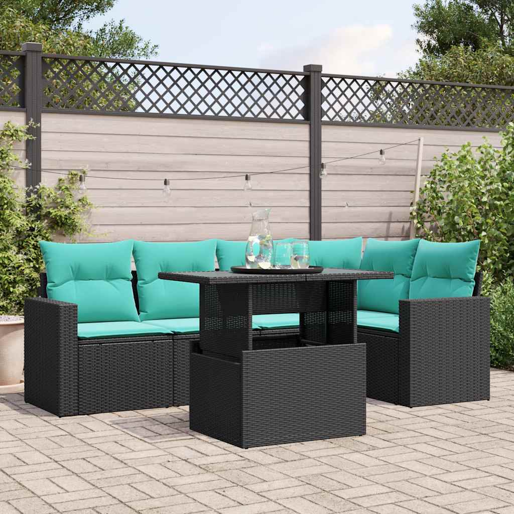 6-delige tuinbankset met kussens van zwart polyrotan is nu te koop bij PeponiXL, paradijselijk wonen!