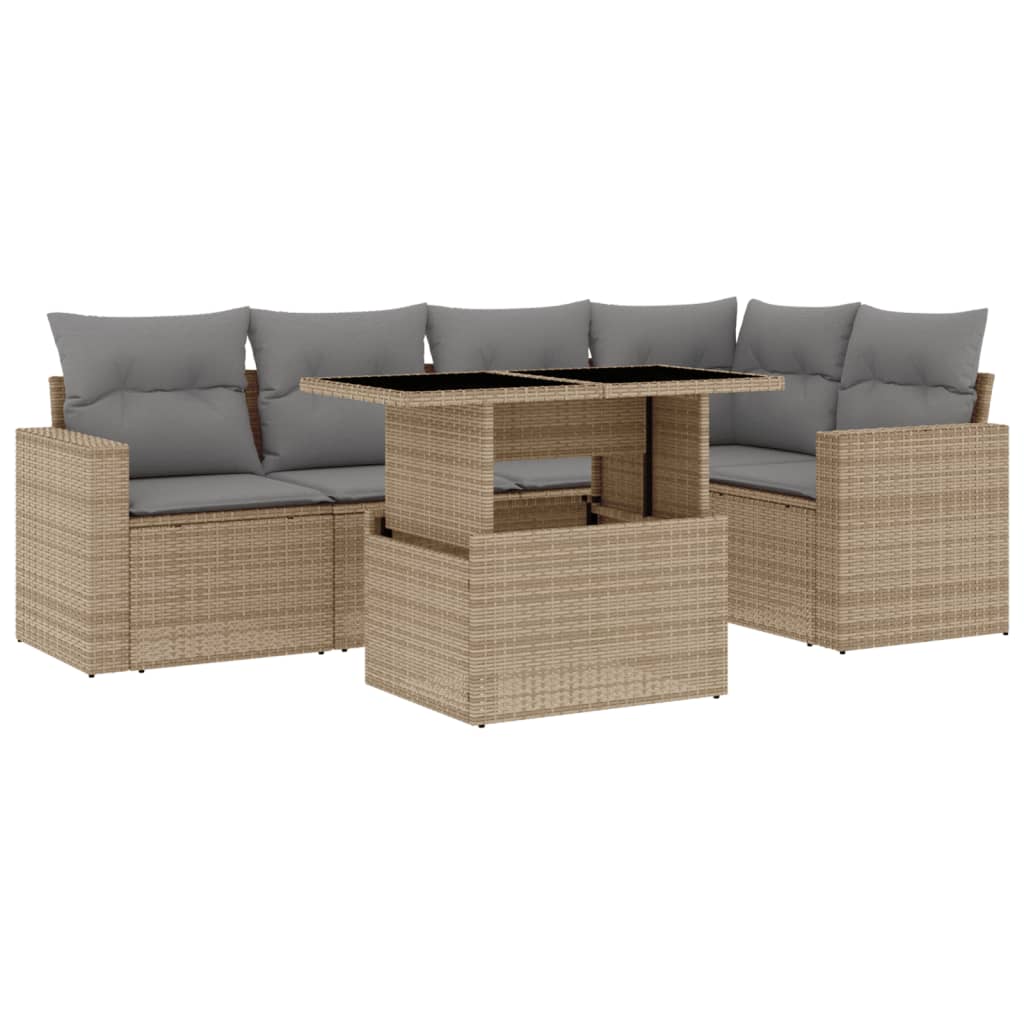 6-delige Loungeset met kussens poly rattan beige is nu te koop bij PeponiXL, paradijselijk wonen!