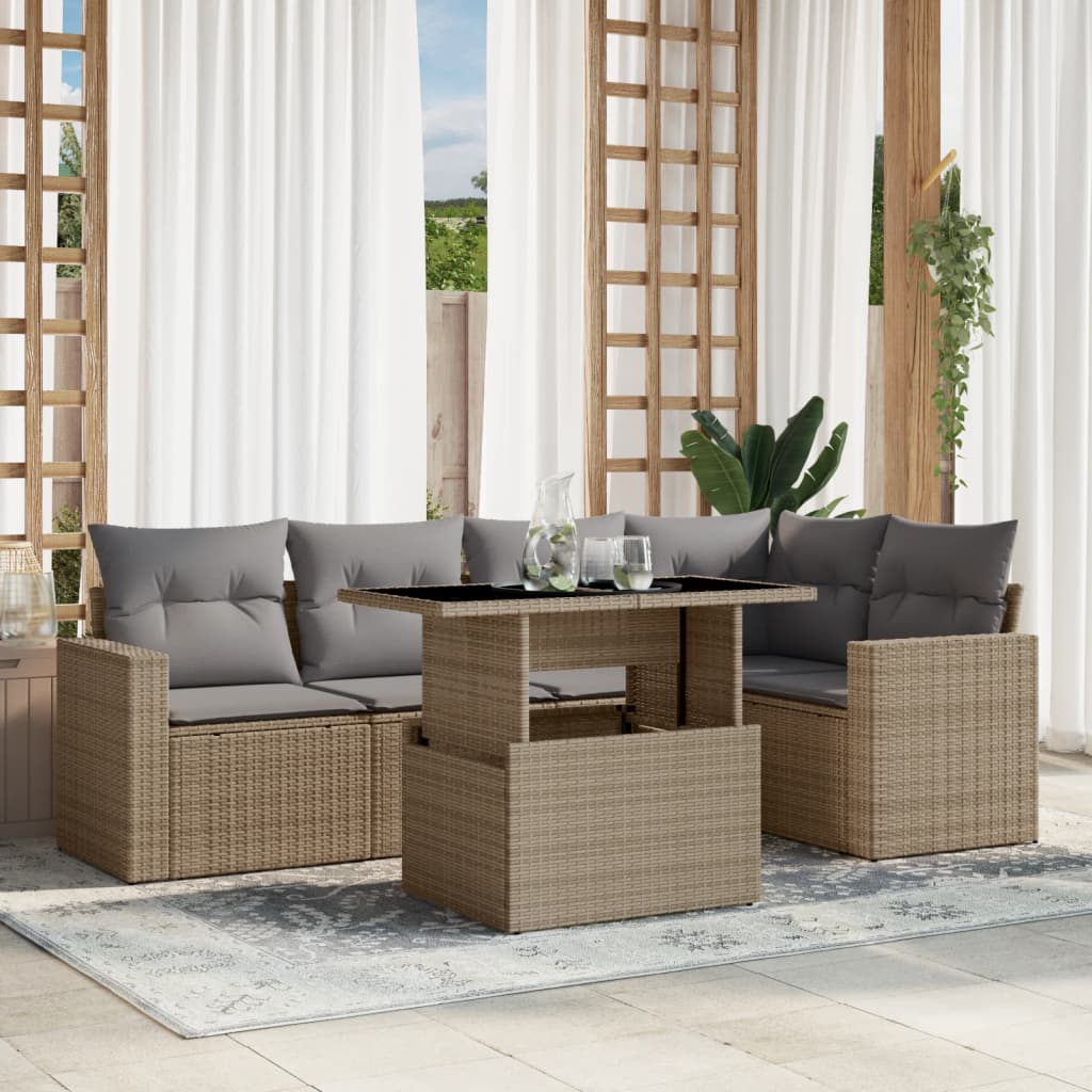 6-delige Loungeset met kussens poly rattan beige is nu te koop bij PeponiXL, paradijselijk wonen!