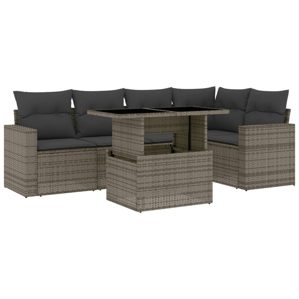 6-delige Loungeset met kussens poly rattan grijs is nu te koop bij PeponiXL, paradijselijk wonen!