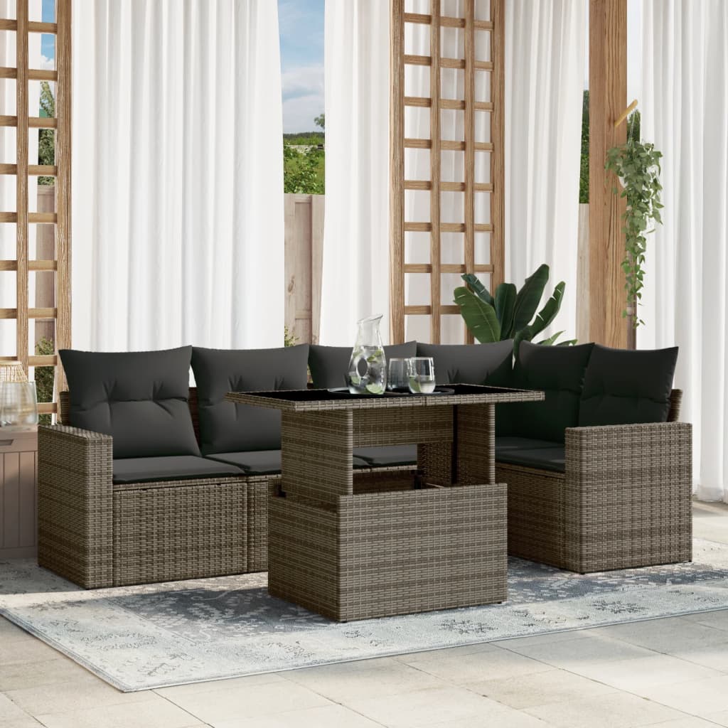 6-delige Loungeset met kussens poly rattan grijs is nu te koop bij PeponiXL, paradijselijk wonen!