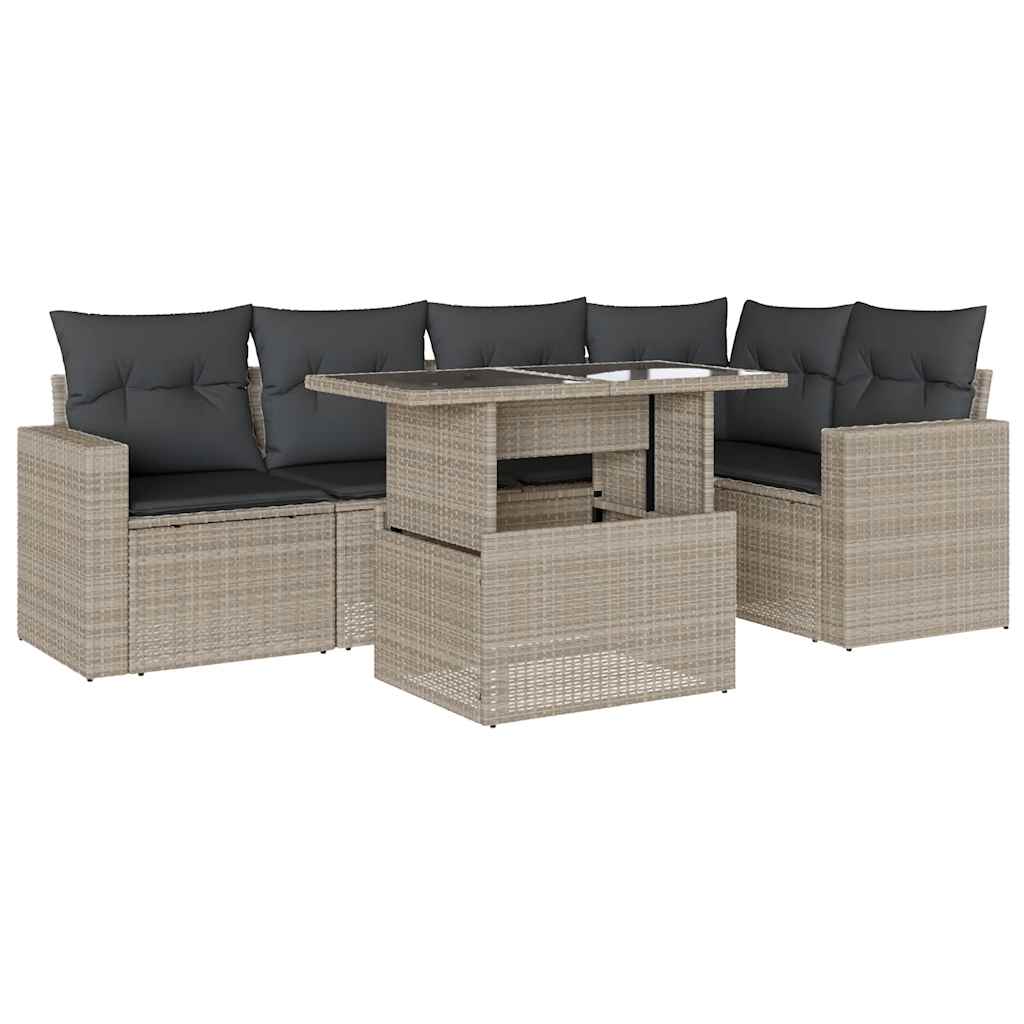 6-delige Loungeset met kussens poly rattan lichtgrijs is nu te koop bij PeponiXL, paradijselijk wonen!