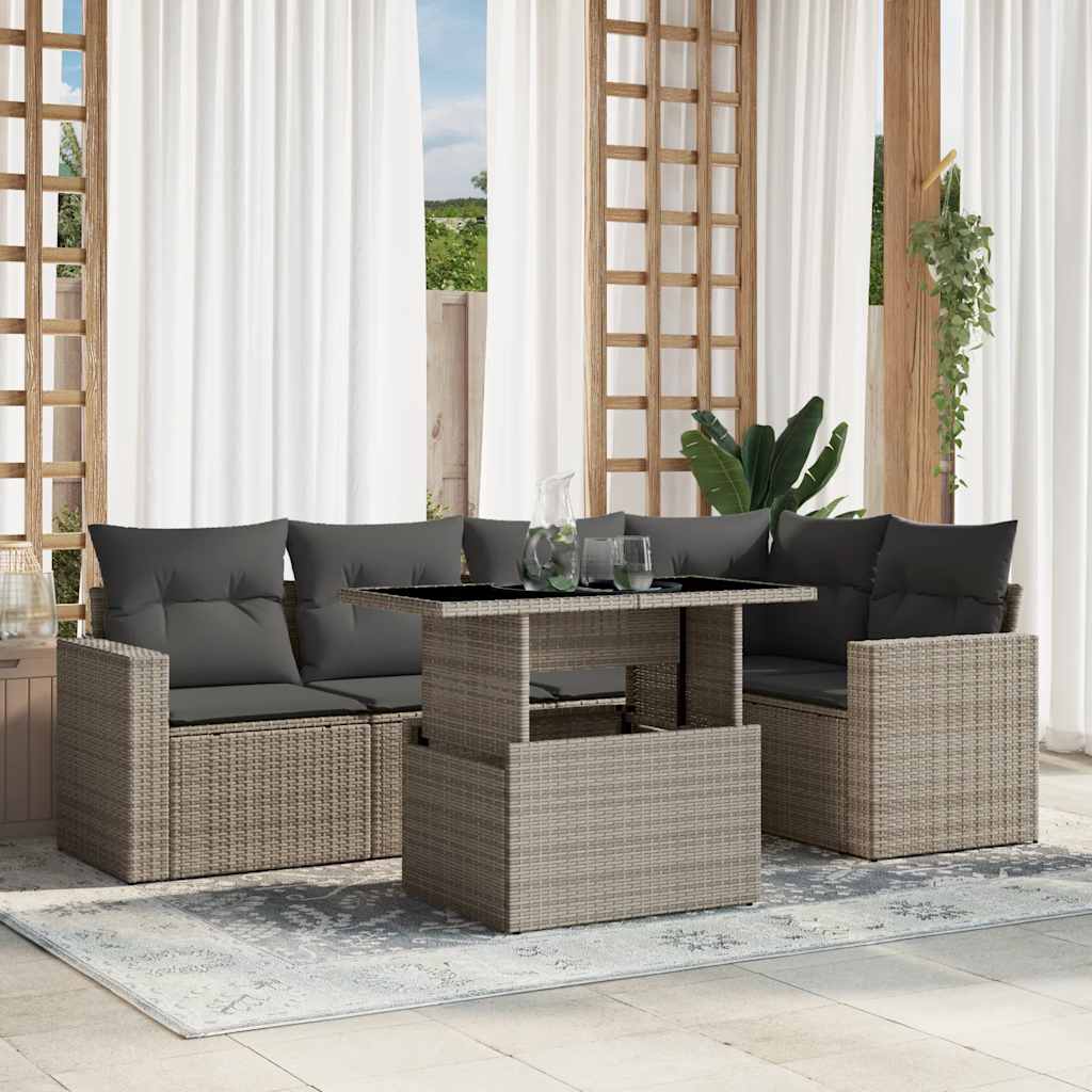 6-delige Loungeset met kussens poly rattan lichtgrijs is nu te koop bij PeponiXL, paradijselijk wonen!