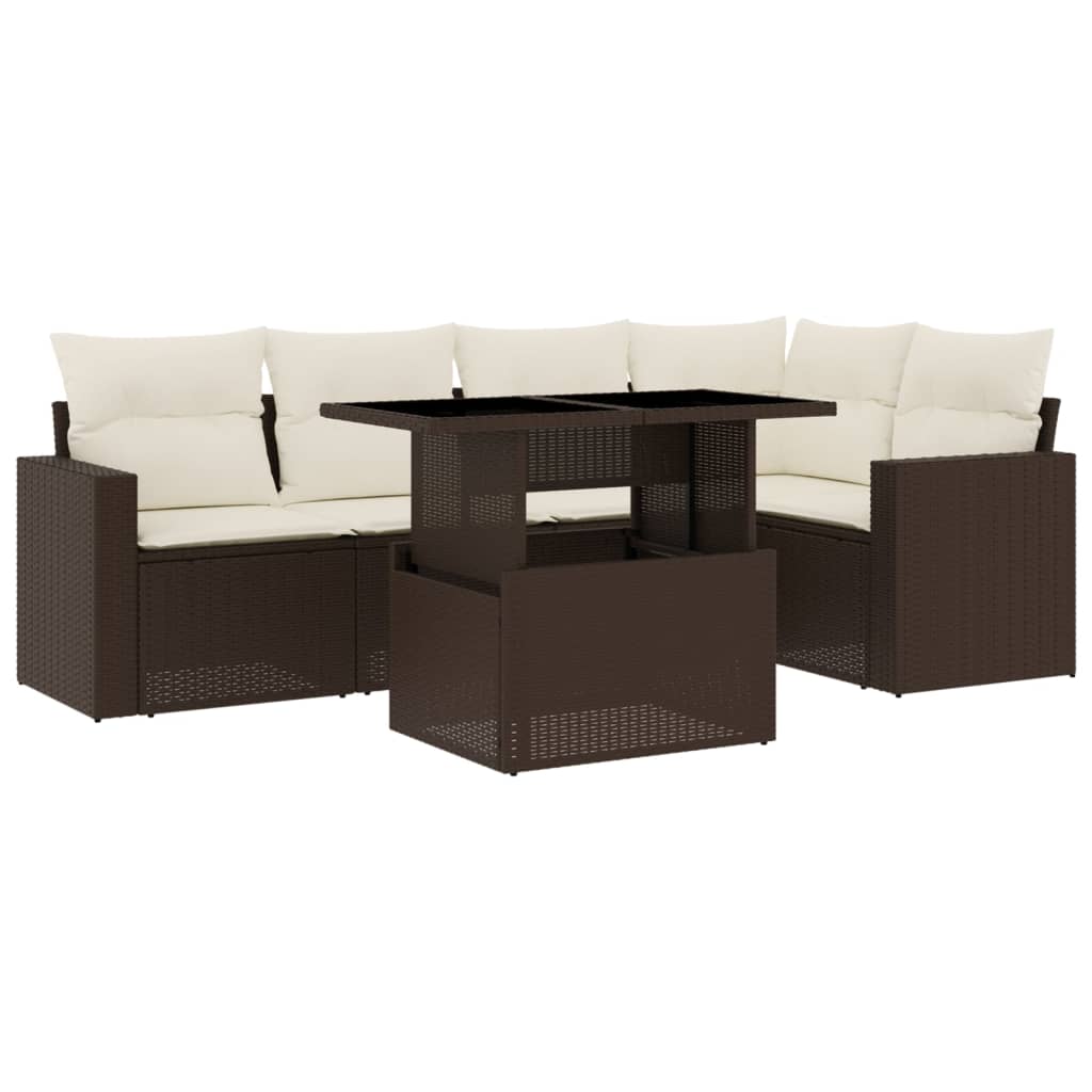 6-delige Loungeset met kussens poly rattan bruin is nu te koop bij PeponiXL, paradijselijk wonen!