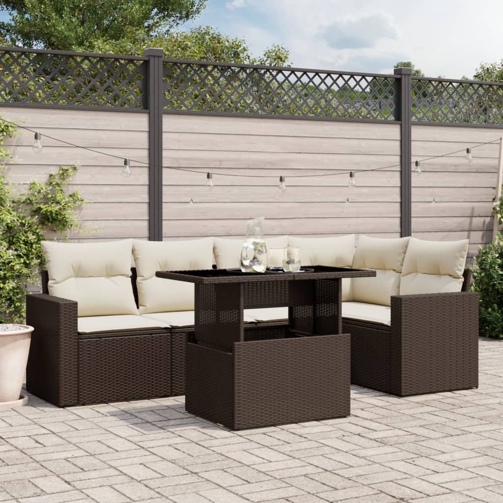 6-delige Loungeset met kussens poly rattan bruin is nu te koop bij PeponiXL, paradijselijk wonen!