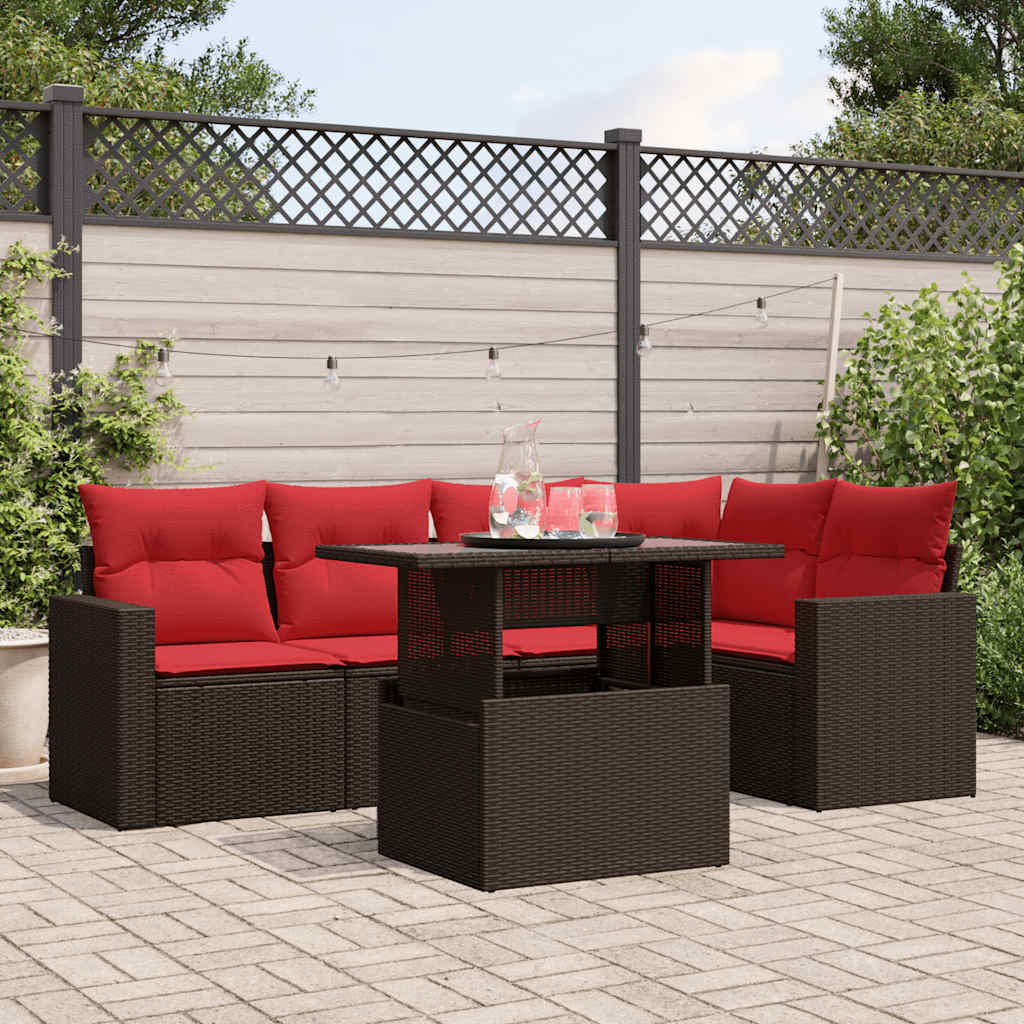 6-delige tuinbankset met kussens, bruin polyrotan is nu te koop bij PeponiXL, paradijselijk wonen!