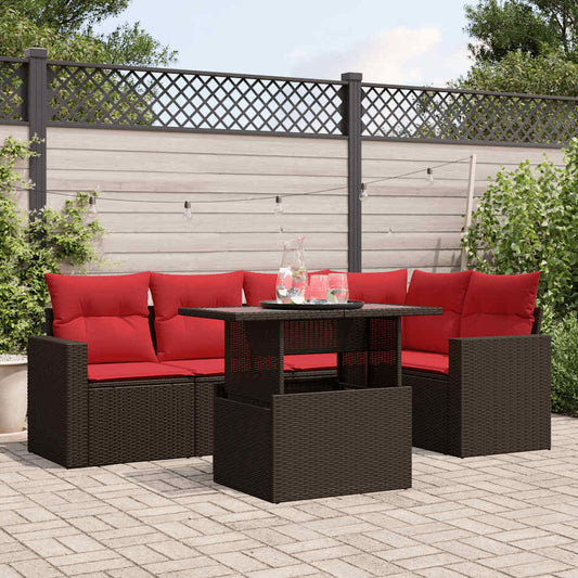 6-delige tuinbankset met kussens, bruin polyrotan is nu te koop bij PeponiXL, paradijselijk wonen!
