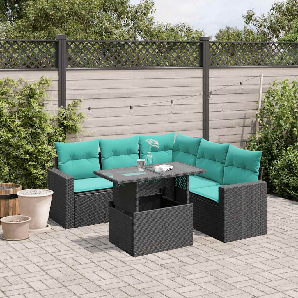 6-delige tuinbankset met kussens van zwart polyrotan is nu te koop bij PeponiXL, paradijselijk wonen!