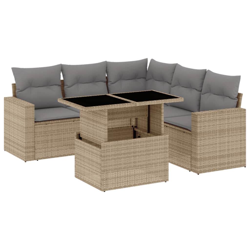 6-delige Loungeset met kussens poly rattan beige is nu te koop bij PeponiXL, paradijselijk wonen!