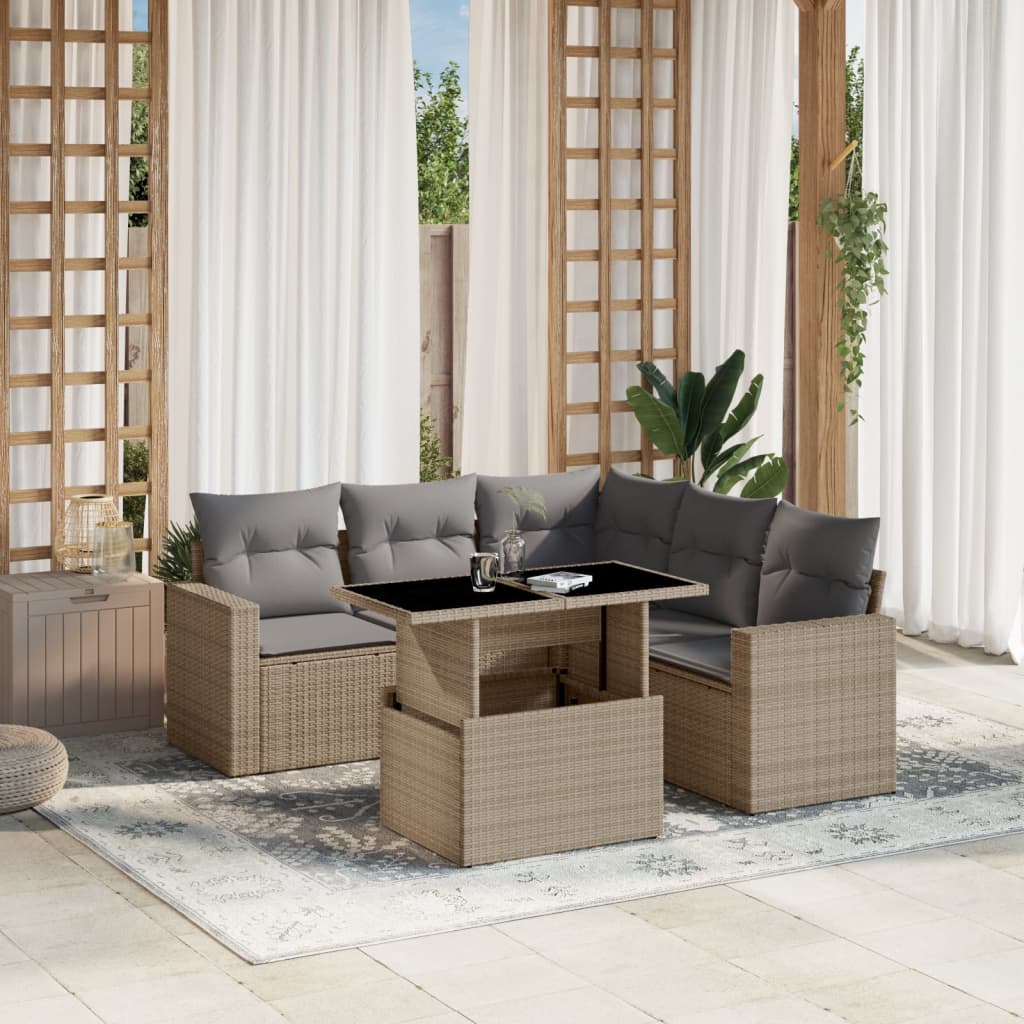 6-delige Loungeset met kussens poly rattan beige is nu te koop bij PeponiXL, paradijselijk wonen!