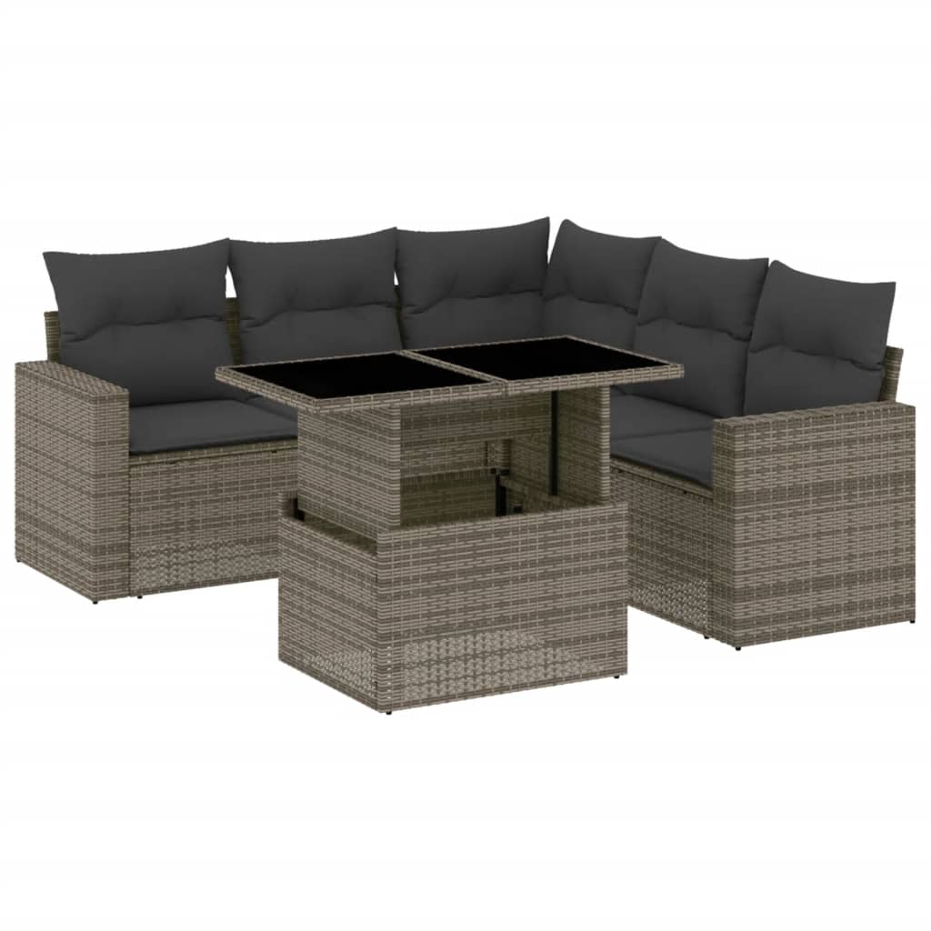 6-delige Loungeset met kussens poly rattan grijs is nu te koop bij PeponiXL, paradijselijk wonen!